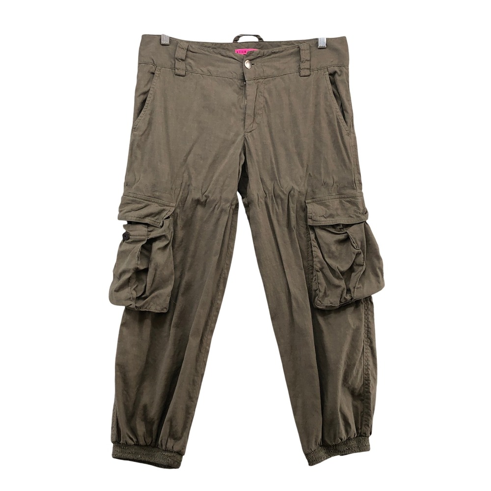Alice + Olivia Cargo Pants Womens 6 Olive‎ Green Cotton Linen Jogger Utility